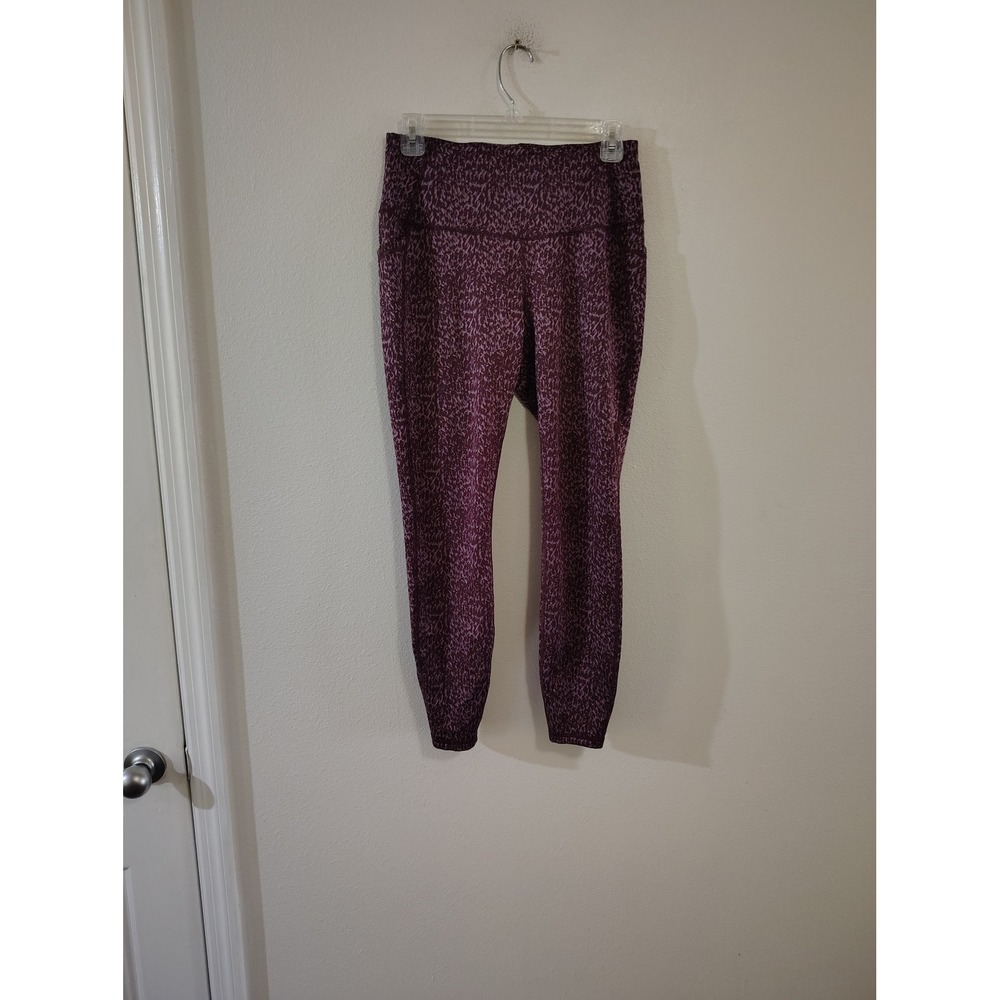 All in Motion Womens Purple Abstract Animal Print High Rise Leggings Small